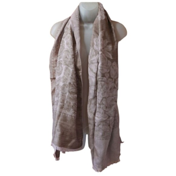 Francesca Mauve Pink Floral Wool Silk Scarf - Picture 1 of 14